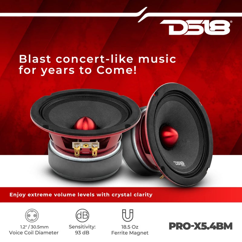 DS18 PRO-X5.4BM Loudspeaker - 5.25", Midrange, Red Aluminum Bullet, 300W Max, 150W RMS, 4 Ohms - Premium Quality Audio Door Speakers for Car or Truck Stereo Sound System (1 Speaker) - Image 3